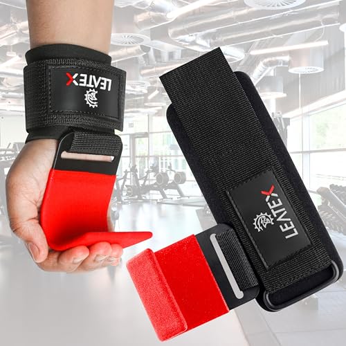 Weight Lifting Hooks (Pair) for Deadlifts, Pull Ups, Rows & Shrugs - Anti-Rip Nylon Strap Hand Grips with Thick Wrist Padding - Heavy Duty Wrist Straps for Weightlifting & Gym Workouts - color: Red