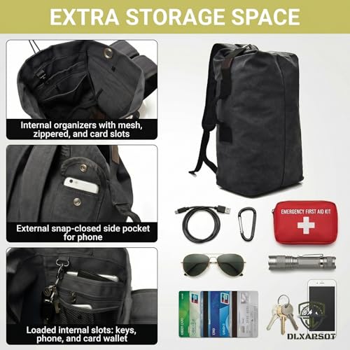 Military Tactical Backpack Large Capacity Travel Climbing Bag Duffel Bag Top Load Double Strap Canvas Backpack - color: Black