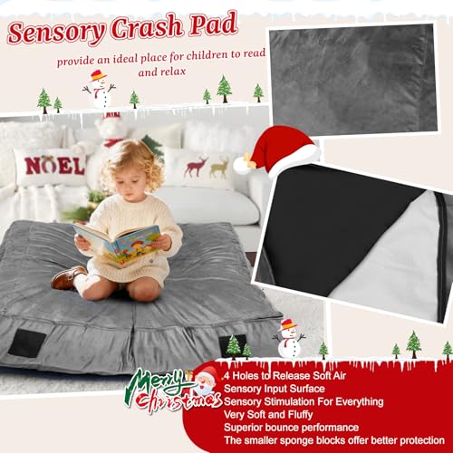 WOUDY Crash Mats for Kids Sensory, Sensory Pads for Autistic Children,Soft Foam Landing Zone, Soft, High-Density Foam Landing Zone Provides Safe Sensory, with Washable Cover - size: 3FT grey