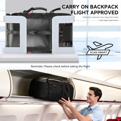 SWICKY Carry-on Travel Backpack for Men, Airline Approved Convertible Duffle Backpack with Shoe Compartment & USB Charging Port, Water Resistant 17.3 Inch Laptop Backpack for Travel Gym Camping - color: Black 01(50l)