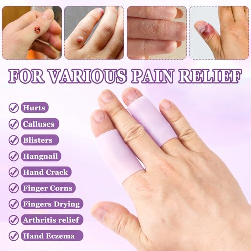 Pndeyo 6pcs Gel Finger Sleeves, Elastic Tube Silicone Finger Support Sleeve, Soft Hand Cushions Protector for Reliefing Hands Cracking Trigger Pain- Purple - color: Purple