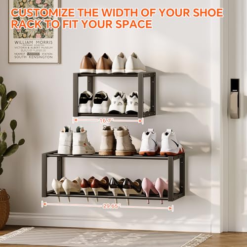 Homeiju Hanging Shoe Organizer,2 Pack Wall Mounted Shoe Rack Holds 12 Pairs,Space Saving Metal Wall Shoe Rack,Hanging Shoe Rack Shoe Holder for Small Space,Entryway,Closet,RV,Camper（Black - color: Black