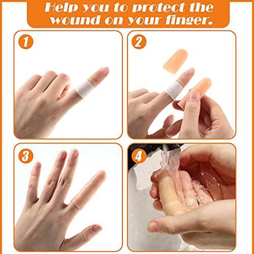 Nuanchu 50 Pcs Gel Finger Cots Silicone Finger Protectors Support Gel Cover Sleeves Gloves Caps, 40 Pieces Long, 10 Pieces Short(Beige)