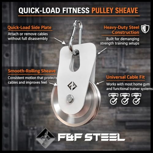 F&F STEEL Quick-Load Fitness Pulley Sheave - Heavy-Duty 500 lb Weight Capacity, Easy Cable Management for Home Gym Equipment - style: Aluminum Silver Wheel