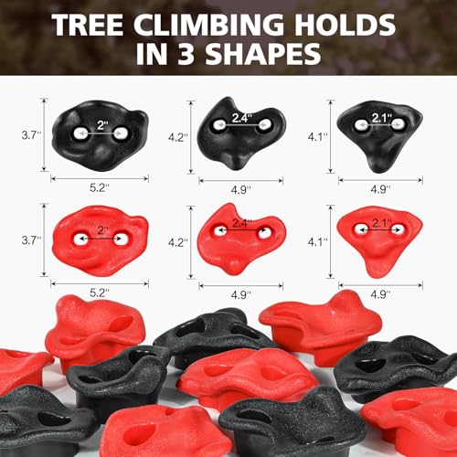 TOPNEW 18 Ninja Tree Climbing Holds for Kids Climber, Red & Black Tree Climbing Kit with 6 Ratchet Straps for Outdoor Ninja Warrior Obstacle Course Training - style: 18 Black and Red Climbing Holds