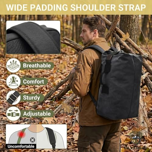 Military Tactical Backpack Large Capacity Travel Climbing Bag Duffel Bag Top Load Double Strap Canvas Backpack - color: Black