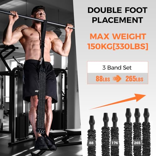 Innstar Pull Up Assistance Bands, Heavy Duty Resistance Band for Pull Up Assist, Adjustable Resistance 165-265lbs with Fabric Feet/Knee Rest, Pull Up Bands Assistance Bands - color: Upgrade Black 265lbs