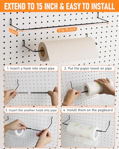 INCLY 238PCS Pegboard Accessories Organizer Kit, Peg Board Hooks Assortment with Peg Bins, Baskets, Paper Towel Holder for 1/8 and 1/4 inch Pegboard Hanging Tools, Garage Wall Storage Attachments | Peg Board Hooks Assortment, Paper Towel Holder, 1/8 and 1