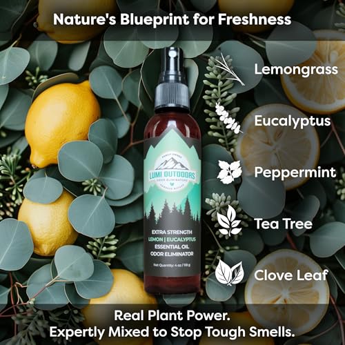 Lumi Outdoors Natural Shoe Deodorizer Spray - Odor Eliminator | Destroys Stubborn Shoe Smells at the Source - 700+ Sprays - Sneakers, Work Boots, Cleats & Gym Bags - Lemon Eucalyptus Scent - style: 1 Pack - Lemon Eucalyptus