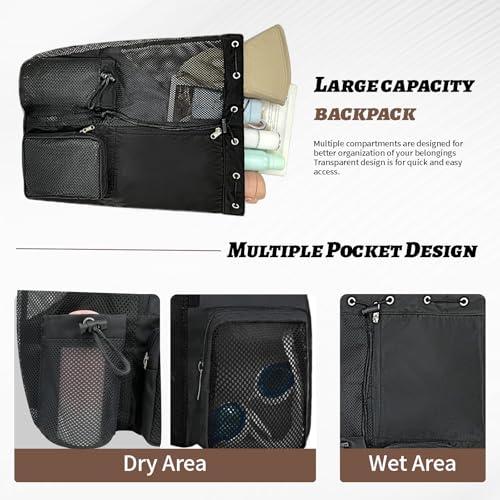 Beach Backpack with Wet Pocket Drawstring Mesh Beach Bag Waterproof Swimming Pool Backpack for Men and Women - color: Black