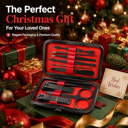 10-Pc Manicure Set, Stocking Stuffers for Men, Gift Ideal for Teen Boy | Precision Grooming Tools Tackle Fingernail, Toenail, and Cuticle Care, Christmas Choice for Boyfriend, Husband - color: Black