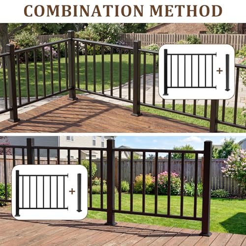 Aluminum Deck Railing Kit, Modular 36 in H. x 4 Ft W Level Railing Kit for Outdoor Steps,Heavy Duty Balustrade System for Deck, Porch, Patio & Balcony(1 Post, 1 Panel) - size: 4Feet-Level