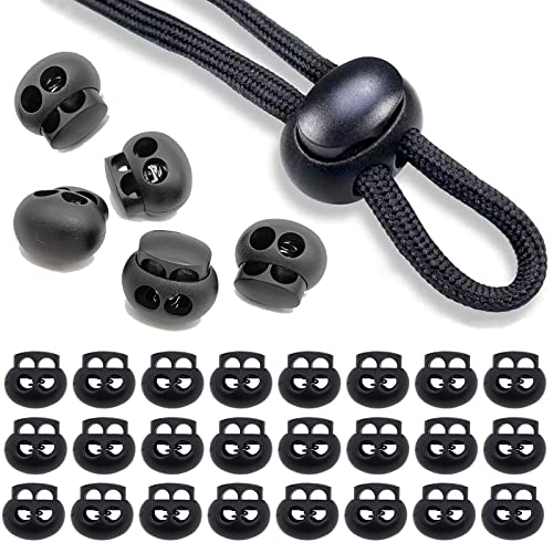 Spring Cord Lock, End Stopper Fastener Slider Toggles Clip 30pcs Double Hole Spring Plastic Lock End Toggle Clip for Shock Cord, Drawstring, Elastic Cord, Shoelace Locks, Parachute Buckle