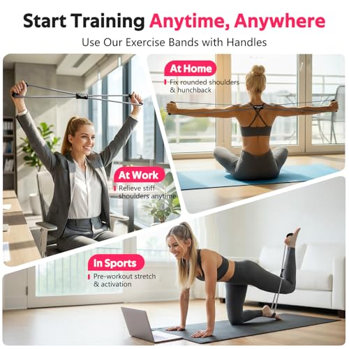 Figure 8 Resistance Bands with Handles, 3 Levels Latex Exercise Stretch Bands - color: Light Gray, Dark Gray, Black