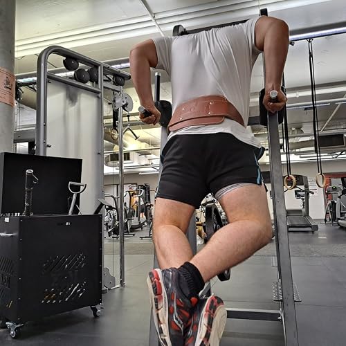 Leather Dip Belt | 30" Steel Chain, Padded Lumbar Support, For Powerlifting, For Weightlifting - color: Brown