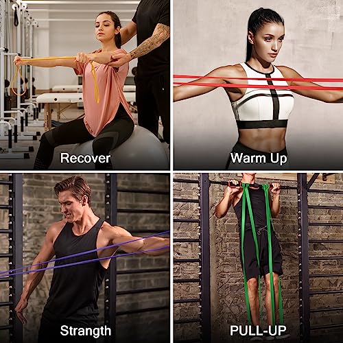 Odoland 5 Packs Pull Up Assist Bands, Pull Up Straps, Resistance Bands with Door Anchor and Handles, Stretch Mobility, Powerlifting and Extra Durable Exercise Bands with eGuide