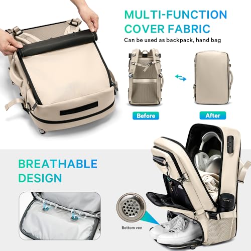 FUTURE AESTHEICS Travel backpack Carry-on Travel Backpack For Women Men Flight Approved Business Weekender Overnight Waterproof Daypack (off-white) - color: Off-white