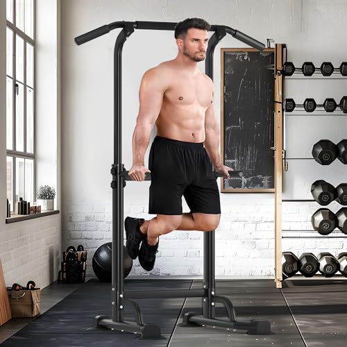 SogesHome Multi-Function Power Tower Pull Up Bar Dip Station for Home Gym | Height Adjustable PullUp Dip Stand, Full Body Strength Training Equipment, Fitness Workout for Push Ups Dips, 330LB Capacity - color: Black