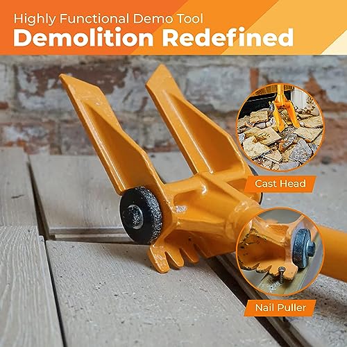 60” Demolition Pry Bar & Crowbar – Round Handle Wrecking Bar for Ceiling & Wall Demo – Heavy Duty Nail Puller Tool for Contractors, Firefighters & Home Renovations - size: 60" Round