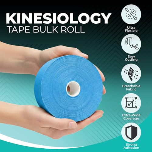 Kinesiology Tape Bulk Roll 114ft - Athletic Sports Tape, Blue | Elastic Waterproof, Athletic Support & Joint Protection, Uncut for Wrist, Knee, Shoulder, Back, Foot, Skin-Friendly - color: Blue