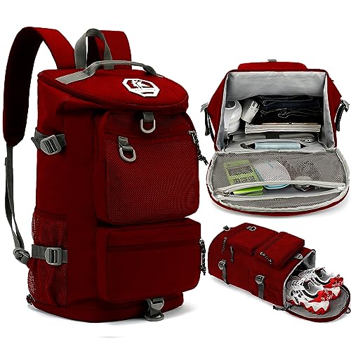 gym duffel bag backpack wrestling bag with shoe compartment 4 kinds of back method waterproof sports walking laptop - color: B-magenta Red