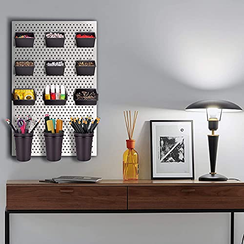 Pegboard Bins With Hooks, 12 Pack Peg Board Garage Tool Storage Organizers | 1/8" 1/4" Pegboard Accessories, Plastic Hanging Organizer Bins, Tool Storage for Screws Nuts Bolts Nails Small Hardware Parts