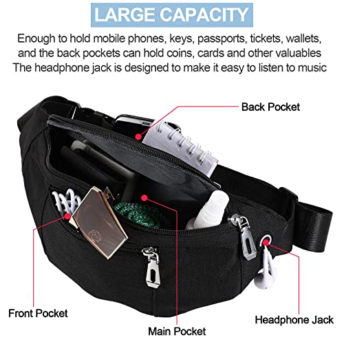 Amylove 9 Pcs Fanny Pack Bulk for Women Men with Adjustable Strap Waterproof Waist Packs for Travel Hiking Cycling Running Outdoor Sports(Black, Gray,Green,Classic Style)