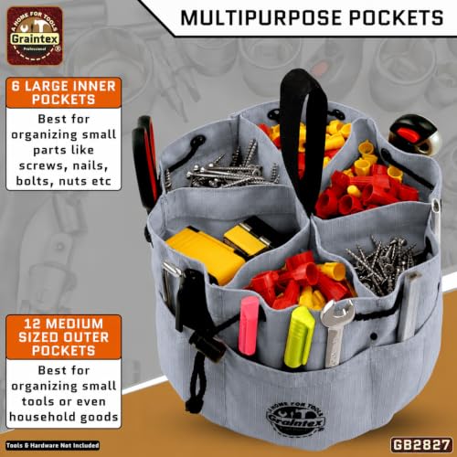 Graintex 18 Pockets Grab Bag Rip-stop Canvas Drawstring Closure, Small Part Organizer Pouch, Small Tools, Screws, Parts, Parachute Tool Bag for Efficient Storage - Steel Grey - color: Steel Grey
