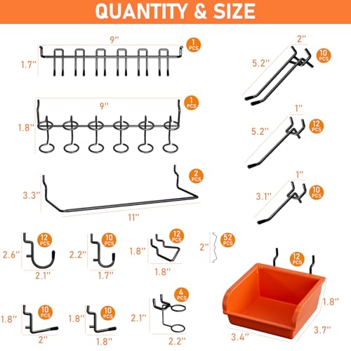 INCLY 48x24 Inch Metal Peg Board Kit 1/4" Pegboard Hooks Accessories | 4PCS Peg Board Panels, 156PCS Pegboard Accessories, Black Pegboard Wall Organizer, Tool Storage System for Garage Workbench - size: 48x24 Inch