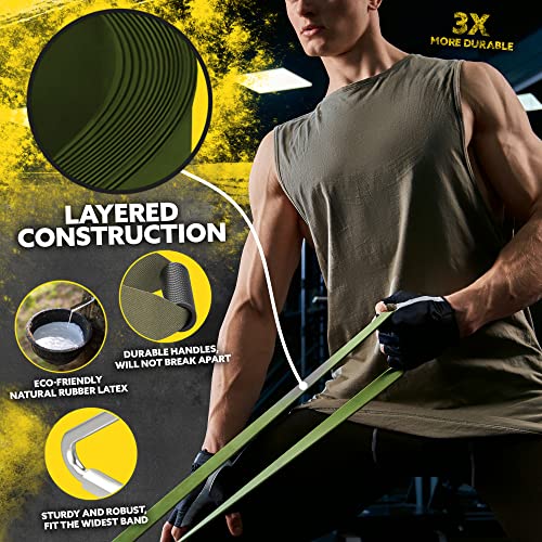 Long Resistance Bands Set, 5 Pull Up Assistance Bands for Working Out | 5 resistance levels, natural latex construction, exercise bands for strength training, stretching and physical therapy - color: Green 2