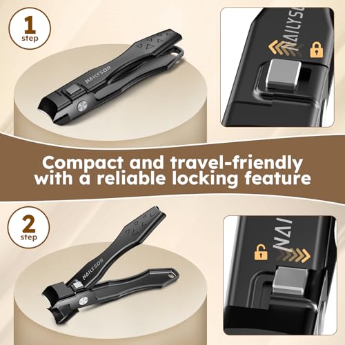 German Nail Clippers for Men Women with Catcher, Toenail Clippers for Thick Nails for Seniors, Toe Nail Clippers Wide Jaw Opening Ultra Sharp Safety Lock Nail Cutters - style: Classic