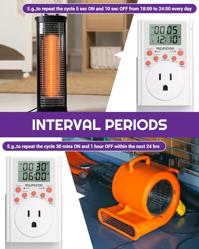 NEARPOW Infinite Cycle Digital Timer Outlet Switch, Programmable 3-Prong | Multifunctional Plug-in Electrical Timer, Energy-Saving Power Switch, Heavy Duty 15A/1800W for Household Appliances - color: Orange