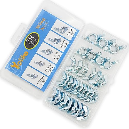 38 Pcs 5 Sizes 5/32",3/16",1/4",5/16",3/8" Wingnuts, Quality Carbon Steel Wing Nuts Zinc Plated Fasteners Parts Butterfly Nut, Hand Twist Tighten Hardware Nuts Butterfly Wing-Nut Assorted Kit - size: 5 Sizes (5/32", 3/16", 1/4", 5/16", 3/8") - 38 Pcs