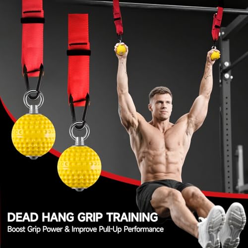 FitBeast Pull Up Ball Grips & Finger Straps Set – Grip Balls for Dead Hangs, Pull Ups, Climbing & Home Gym Training - color: Red