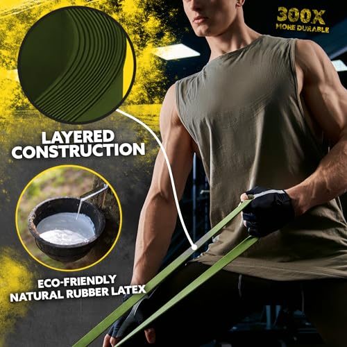 Long Resistance Bands Set, 5 Pull Up Assistance Bands for Working Out | 5 resistance levels, natural latex construction, exercise bands for strength training, stretching and physical therapy - color: Green