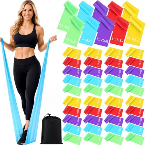 50 Pcs Bulk Yoga Resistance Bands Set for Working Out, Professional Exercise Elastic Stretch Bands with Storage Bag, for Fitness Yoga Pilates Strength Training, Physical Home Gym