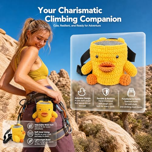 Cute Rock Climbing Chalk Bag, Soft Knitted Climbing Chalk Pouch with Drawstring & Adjustable Belt, Fit Bouldering, Gymnastics & Outdoor Activities for Climbers - color: Yellow