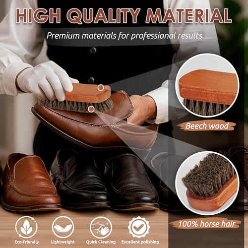 TAKAVU Shoe Brush 100% Genuine Horse Hair, Won't Scratch Leather (1 Piece) | Horsehair Shoe Shine, Buff & Polish Brush for Boots, Dress Shoes, Bags, Belts & Furniture, Concave Wood Handle - size: 1pc