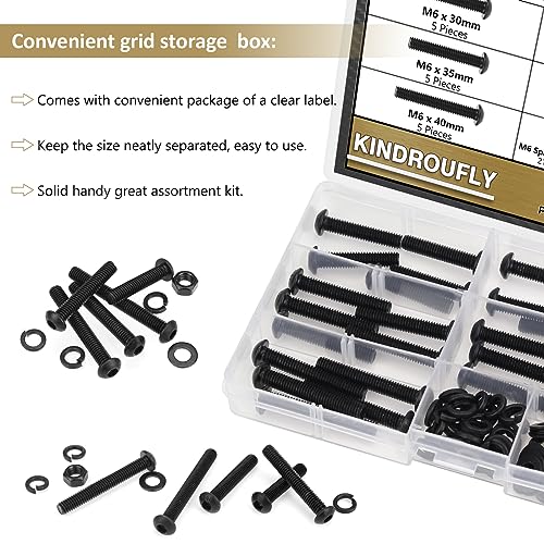 87 Pieces Black M6 x 30/35 /40/45 /50 mm Button Head Socket Cap Screws Nuts Washers Assortment Kit, 10.9 Grade Alloy Steel - size: M6 x 30/35/40/45/50mm, style: Button Head