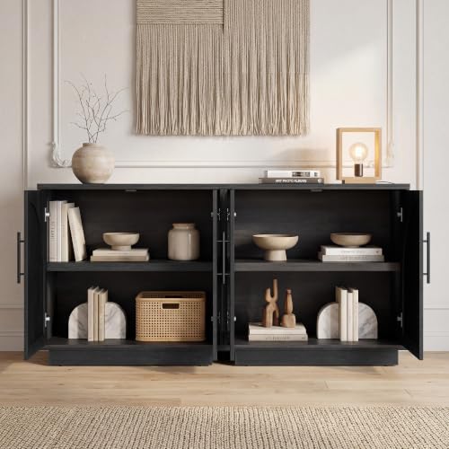 Fatmok Arched Sideboard Buffet Accent Cabinet, 31.5" Credenza with Adjustable Shelf, 1-Piece Modular Coffee Station Storage for Kitchen Living Room Bedroom, Black Grey - color: C-black Grey