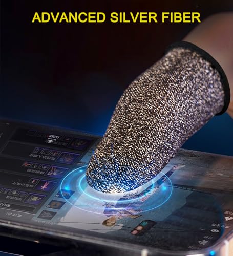 Silver Fiber Professional Finger Sleeves Gloves for Mobile Gaming | Longer Size,No More Slipping, Maximum Touch Sensitivity, Anti-Sweat, Fits All Touchscreen Devices, 10 Pack