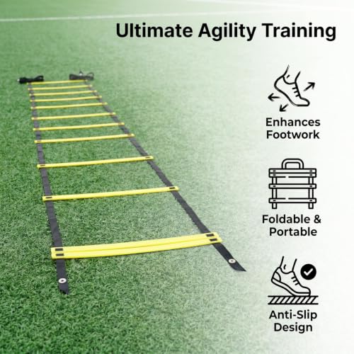 20ft Agility Ladder Training Ladder Speed | Speed Ladder for Soccer, 12 Adjustable Rungs, Durable, Carry Bag & Straps, Yellow, Footwork Training for Athletes - color: 1 Pack-Yellow