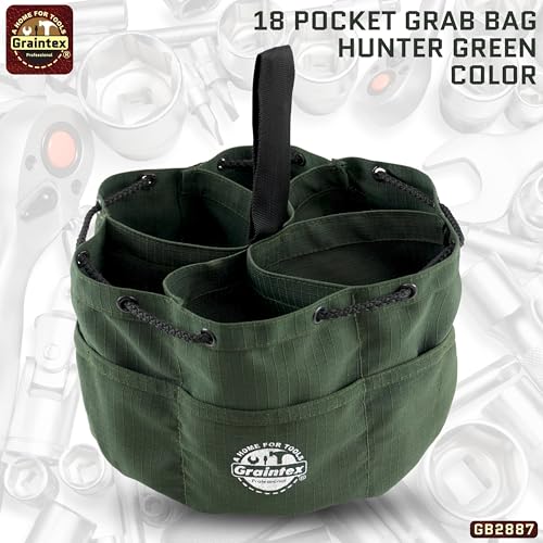 Graintex GB2887 Grab Bag Dark Green Color Rip-Stop Canvas 18 Pockets Drawstring Closure - color: Hunter Green