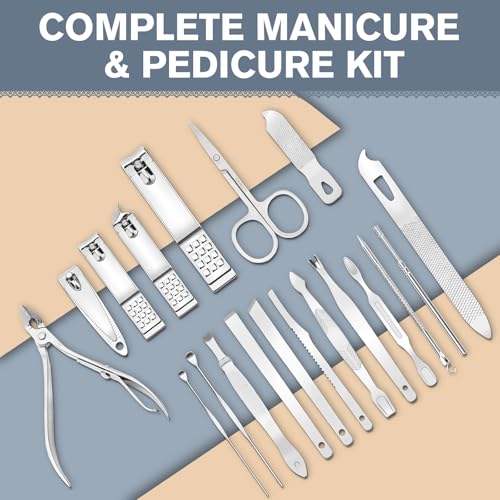 Manicure Set 19 in 1 Nail Clipper Set, Professional Stainless Steel Nail Kit for Women, Men, Nail Care Tools Suitable for Travel Manicure Kit, Grooming Kit with Leather Travel Case - style: 19 in 1 Manicure Set