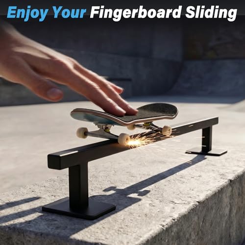 Fingerboard Rail,11" Metal Square Grind Rail for Finger Skateboards,Solid Steel Obstacle Weighted Base & Non-Slip Pads,Portable Desk Skatepark Accessory Tricks Grinds Slides,with 2 Fingerboards. - size: 11 inches