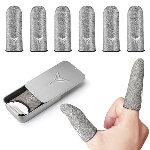 Professional Pure Silver Fiber Finger Sleeves Gloves for Mobile Gaming | Longer Size for 5 Fingers, No More Slipping, Maximum Touch Sensitivity, Anti-Sweat,6 Pack - size: L