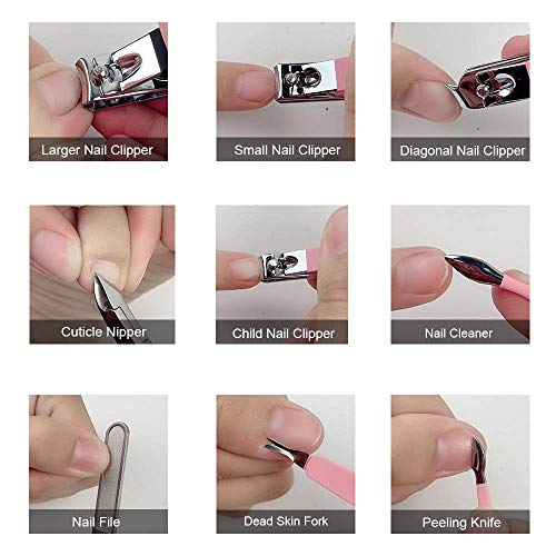 Manicure Set Professional Nail Clippers Kit Pedicure Care Tools- Stainless Steel Women Grooming Kit 18Pcs for Travel or Home (Pink) - color: Sakura Pink