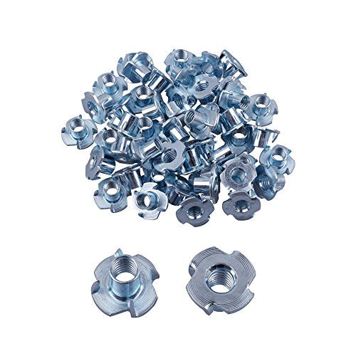 50Pcs 5/16"-18 Tee T-Nuts 4-Pronged Zinc Plated Steel, 7/16" Barrel Length | for Wood, Rock Climbing Holds, Cabinetry