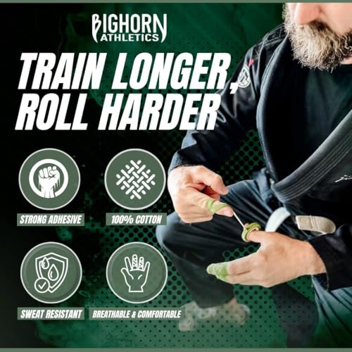 Bighorn Athletics Finger Tape, 0.5-Inch x 45-Feet, 8 Rolls, Military Green/Black - color: Military Green & Black, size: 0.5-Inch