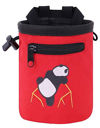 AMC Rock Climbing Panda Design Chalk Bag with Adjustable Belt - color: 7184_Red